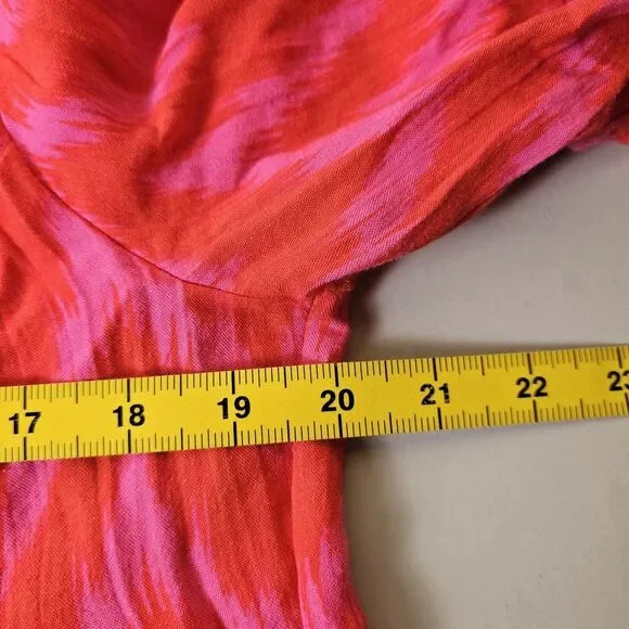 Pomander Place L Pink Kenzo Mini Dress Long Sleeve V-Neck Ikat Tiered Ruffle - Picture 6 of 7